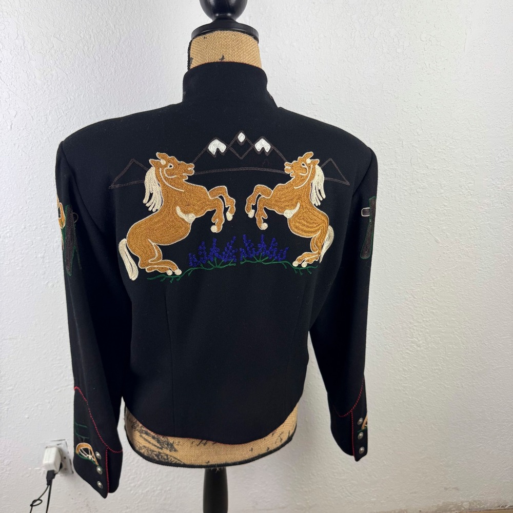 Vintage Western Embroidered Horse Jacket Black Silver Button Southwestern - Picture 5 of 9
